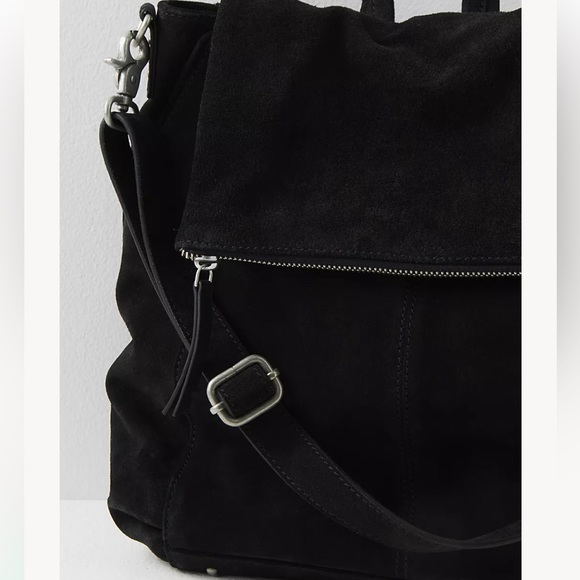 Free People Camilla Black Suede Leather Convertible Backpack| Hobo Slouch Bag - Picture 3 of 9